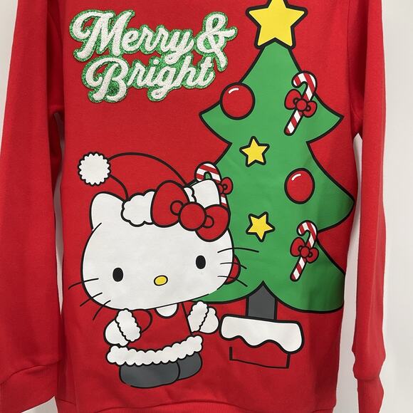 Hello Kitty Merry & Bright Christmas Crewneck Sweatshirt Red XL Kawaii Kidcore - Picture 3 of 8